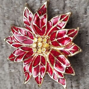Vintage Red Glass Poinsettia Brooch